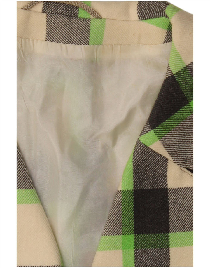 VINTAGE ženski kaput UK 16 Veliki sivo bijeli karirani