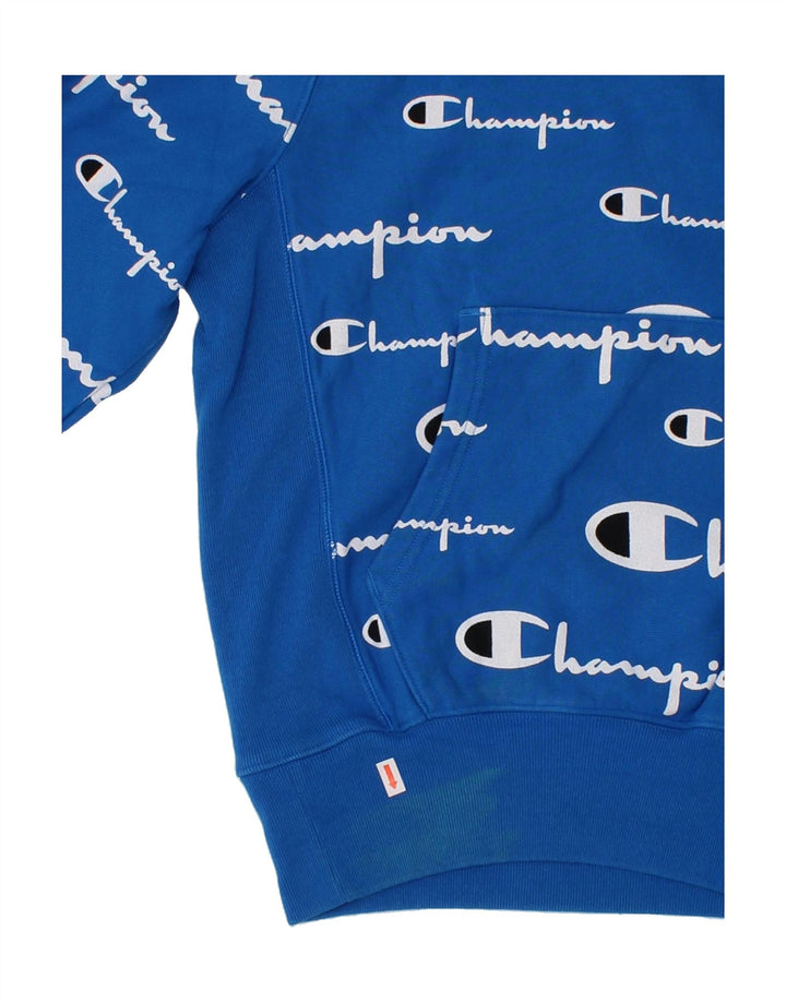 CHAMPION Mens Graphic Hoodie Jumper Small Blue Vintage Champion and Second-Hand Champion from Messina Hembry 