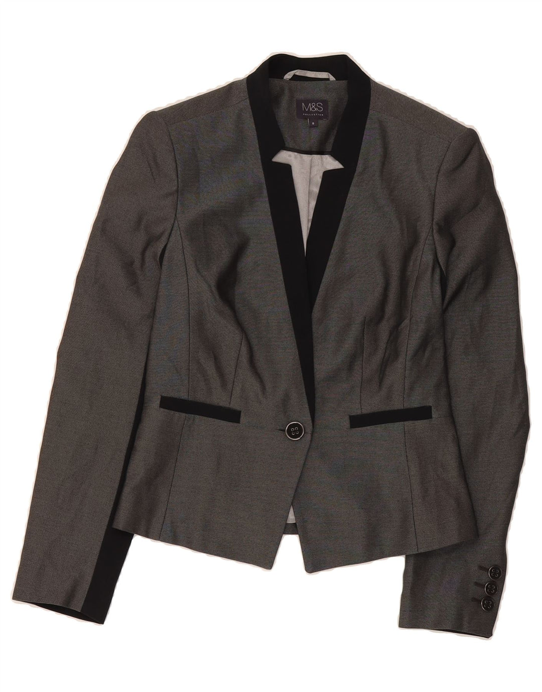 MARKS & SPENCER Womens 1 Button Blazer Jacket UK 8 Small  Grey Polyester Vintage Marks & Spencer and Second-Hand Marks & Spencer from Messina Hembry 