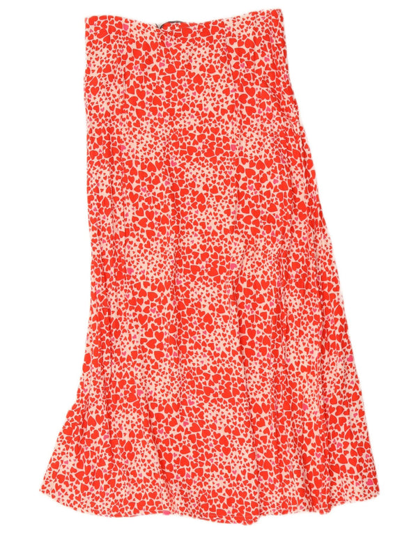 Oasis Womens High Waist Maxi Skirt UK 6 XS W26 Red Spotted Viscose Heart