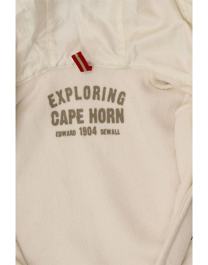 CAPE HORN Womens Graphic Hooded Fleece Jacket UK 12 Medium White Vintage Cape Horn and Second-Hand Cape Horn from Messina Hembry 