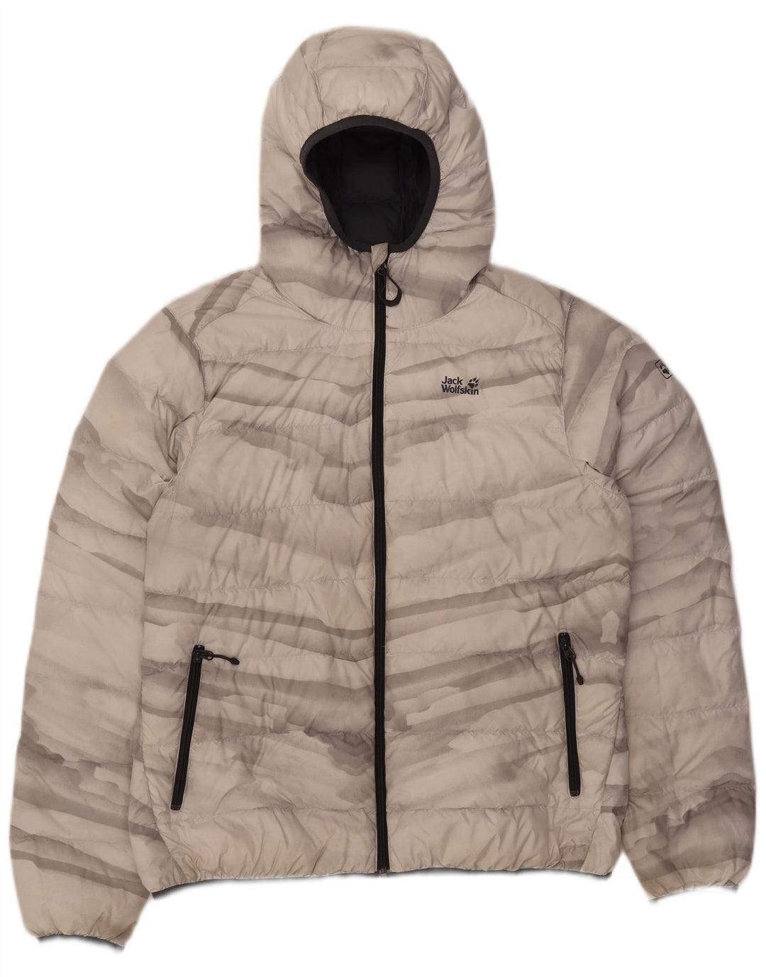 Jack Wolfskin Ženska podstavljena jakna s kapuljačom UK 18 XL Siva Tie Dye poliester
