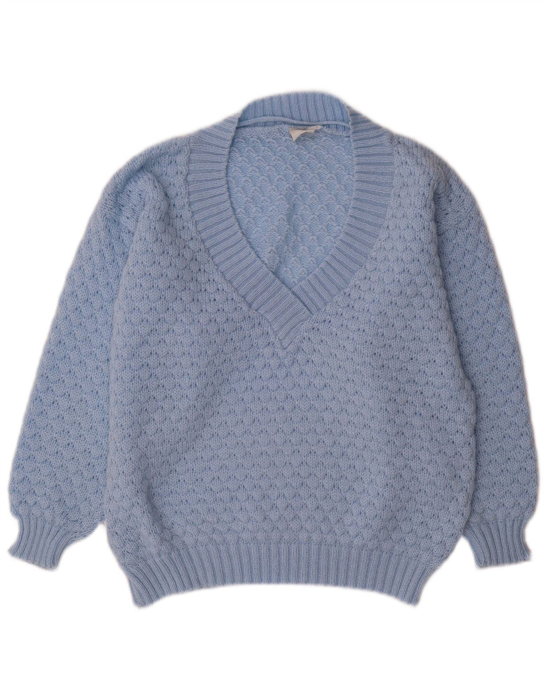 C & A Womens Oversized V-Neck Jumper Sweater UK 14 Medium Blue Acrylic