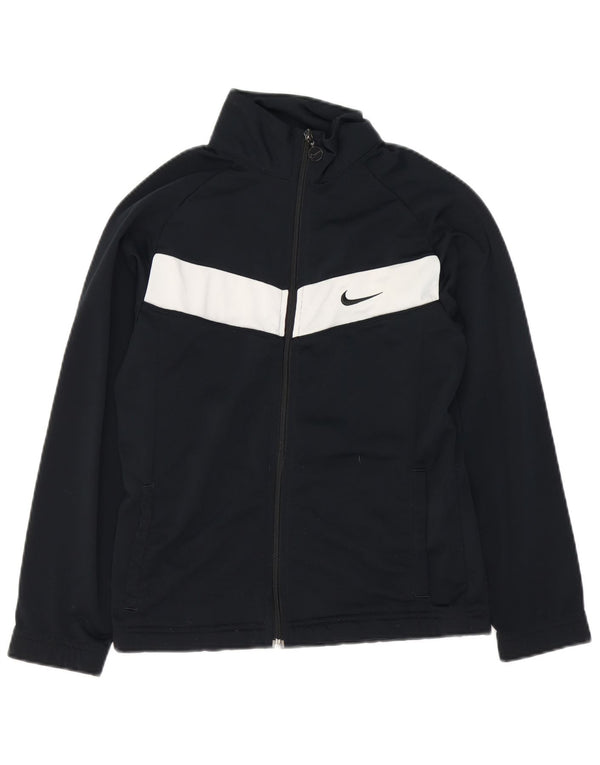 Nike Boys Tracksuit Top Jacket 12-13 Years Large Black Colourblock