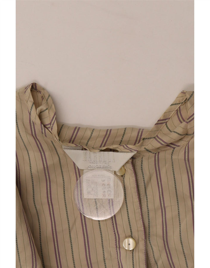 Marella Ženska pulover košulja bluza UK 12 srednje bež prugasta svila