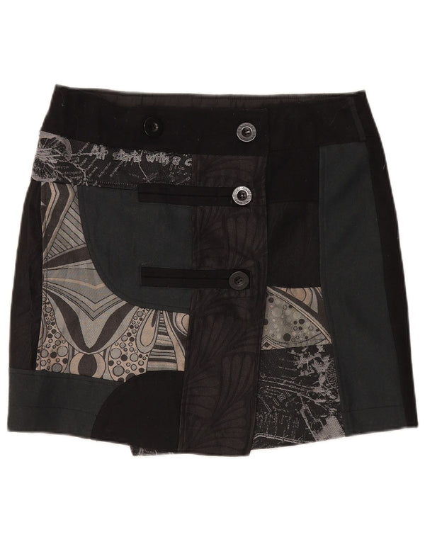 Desigual ženska mini suknja na omot EU 44 XL W35 crna patchwork vuna