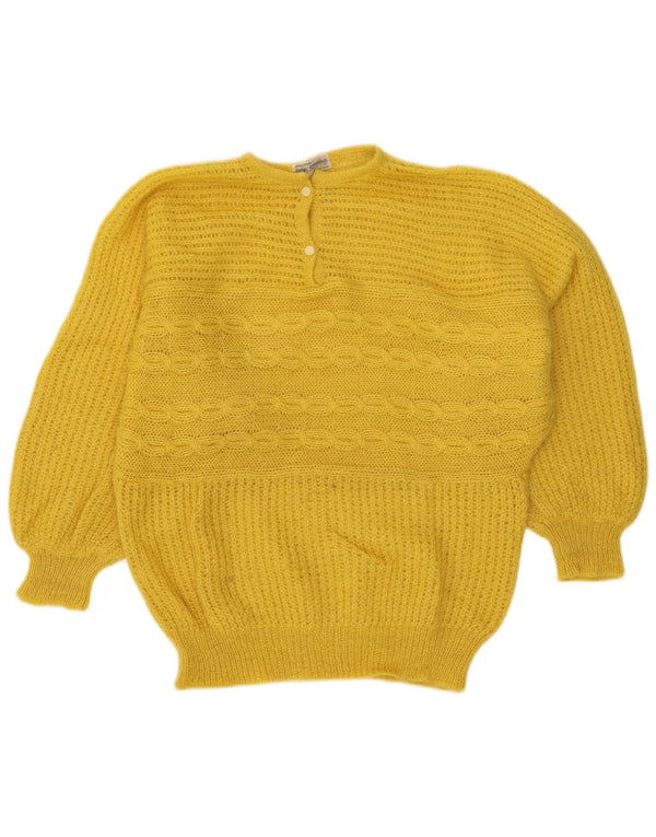 Vintage ženski džemper s dugmadima i ovratnikom UK 18 XL žuti