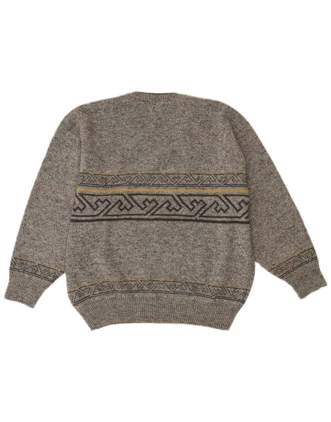 VINTAGE muški džemper s V-izrezom IT 52 veliki sivi geometrijski vuneni