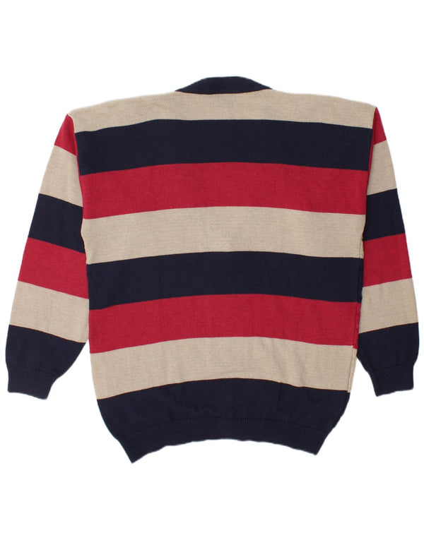 Vintage Mens Cardigan Sweater XL Multicoloured Striped Cotton