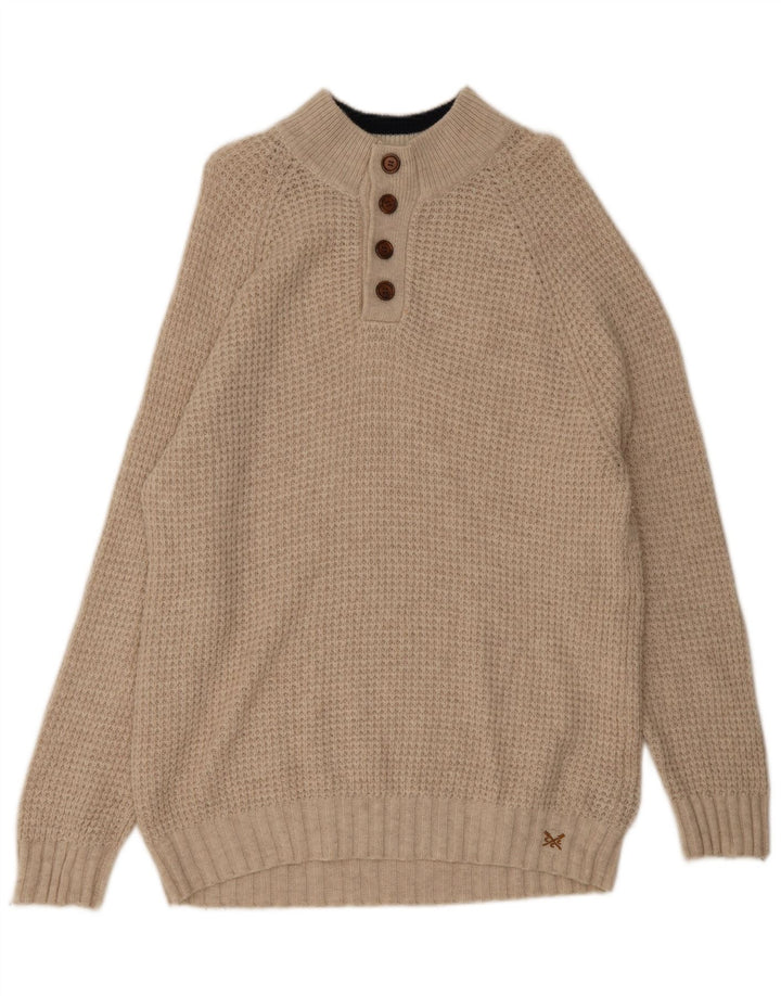 Crew Clothing Muški džemper s dugmadima i ovratnikom XL bež vuneni