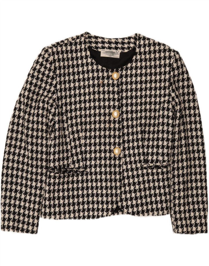 VINTAGE Womens 3 Button Blazer Jacket IT 48 XL Black Houndstooth Wool Vintage Vintage and Second-Hand Vintage from Messina Hembry 