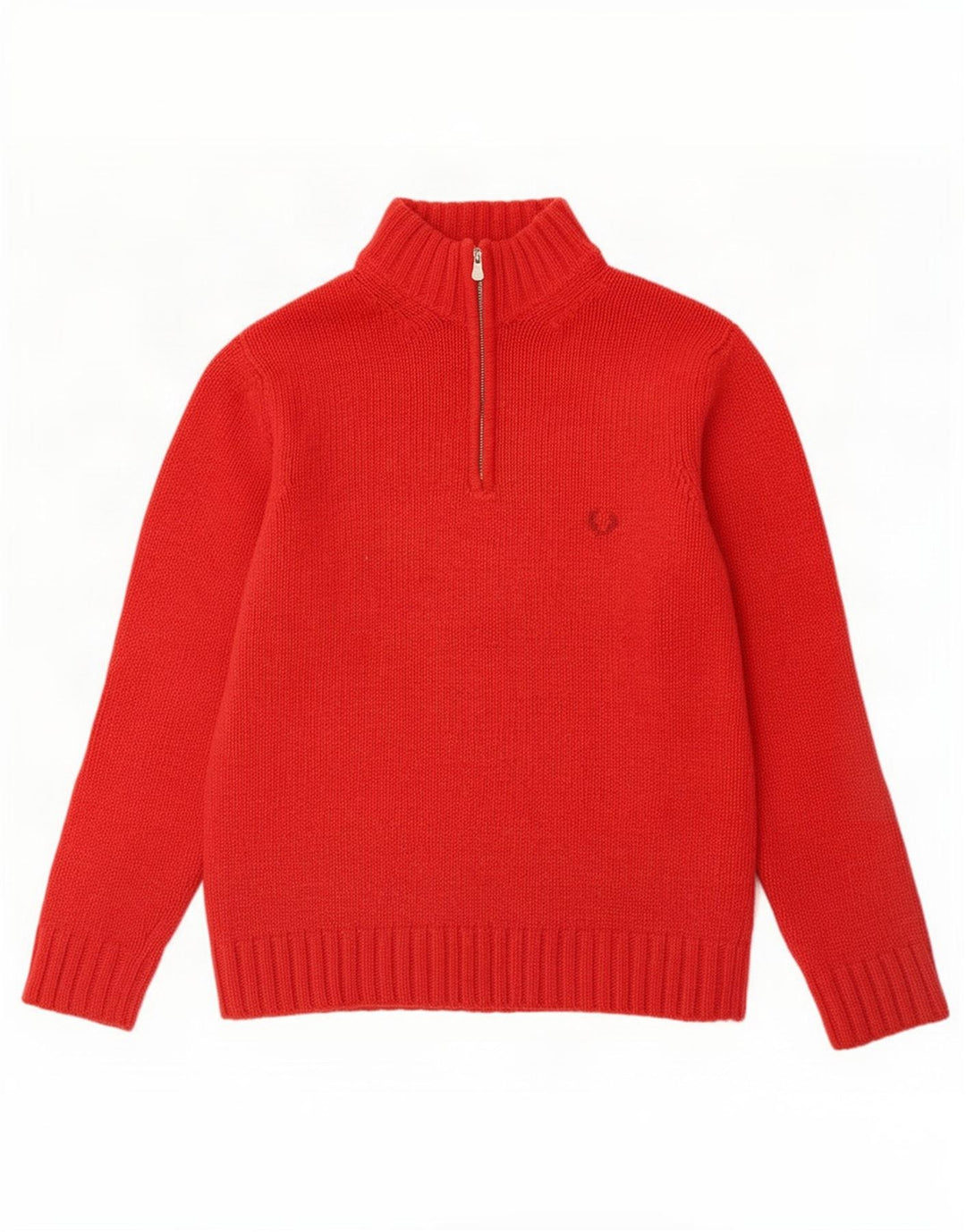 Veliki crveni vuneni muški džemper s izrezom i patentnim zatvaračem Fred Perry