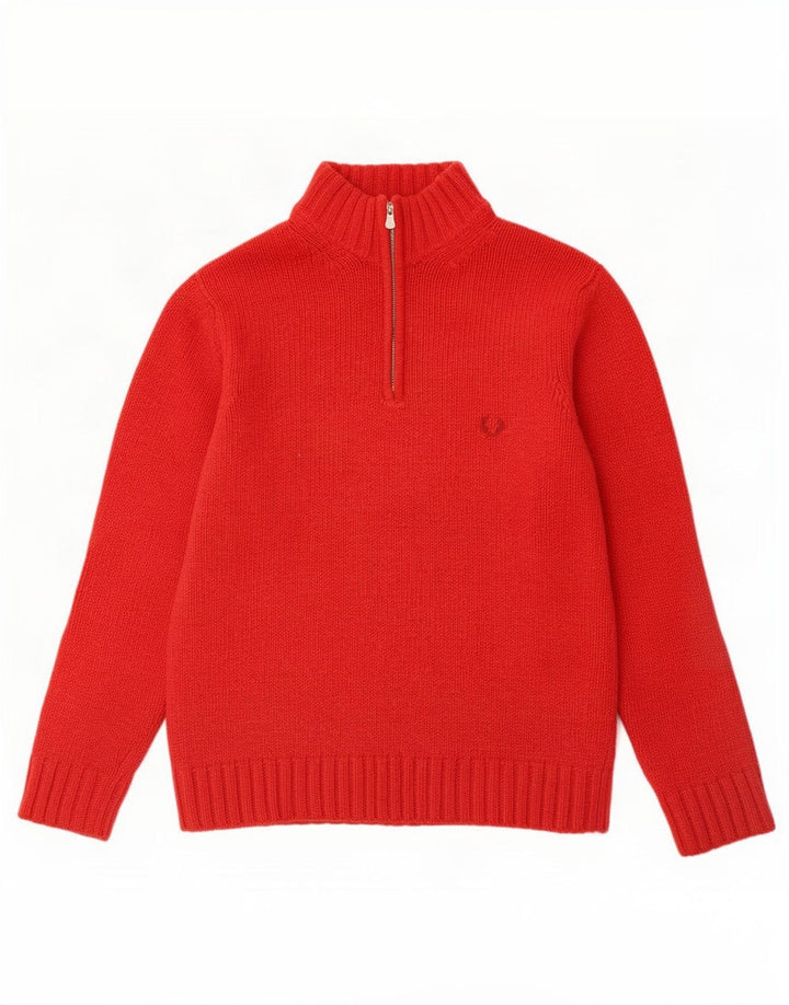 Veliki crveni vuneni muški džemper s izrezom i patentnim zatvaračem Fred Perry
