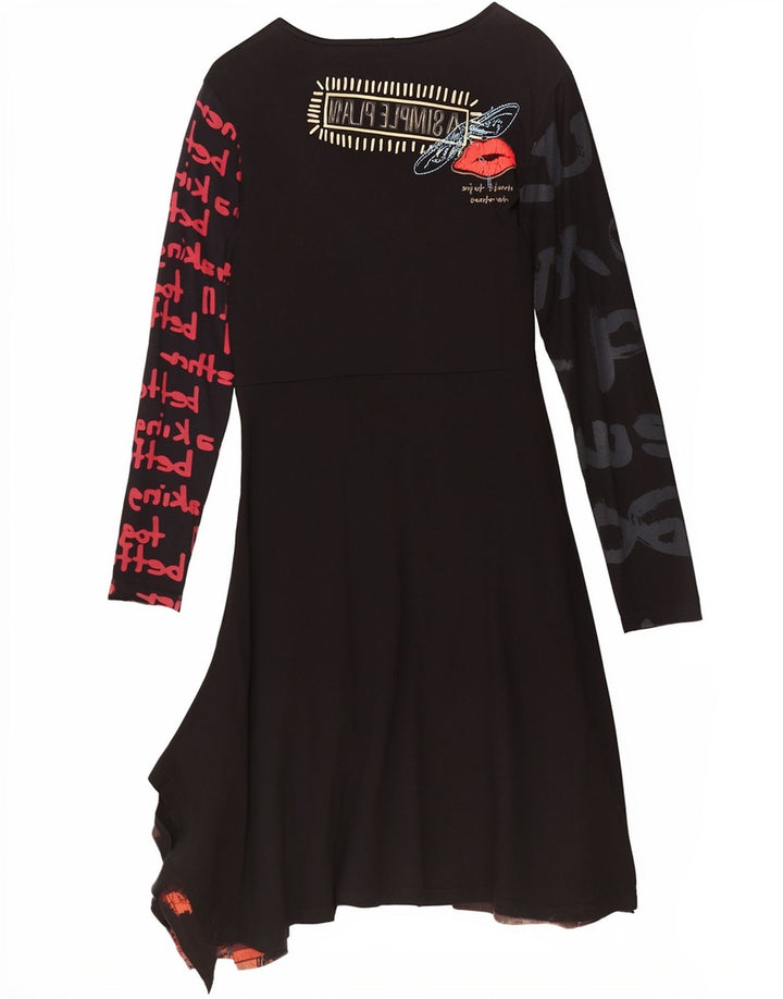 Desigual ženska grafička asimetrična haljina UK 18 XL crna patchwork