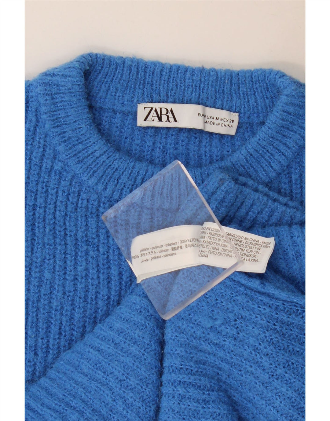 Zara ženski pulover s okruglim izrezom UK 12 Srednje plavi poliester