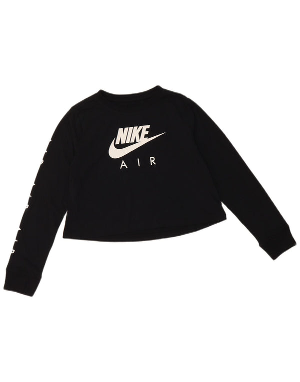 NIKE Girls Crop Graphic Majica dugih rukava 10-11 godina srednje crna pamuk