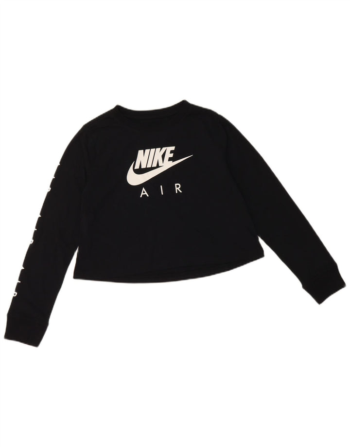 NIKE Girls Crop Graphic Majica dugih rukava 10-11 godina srednje crna pamuk