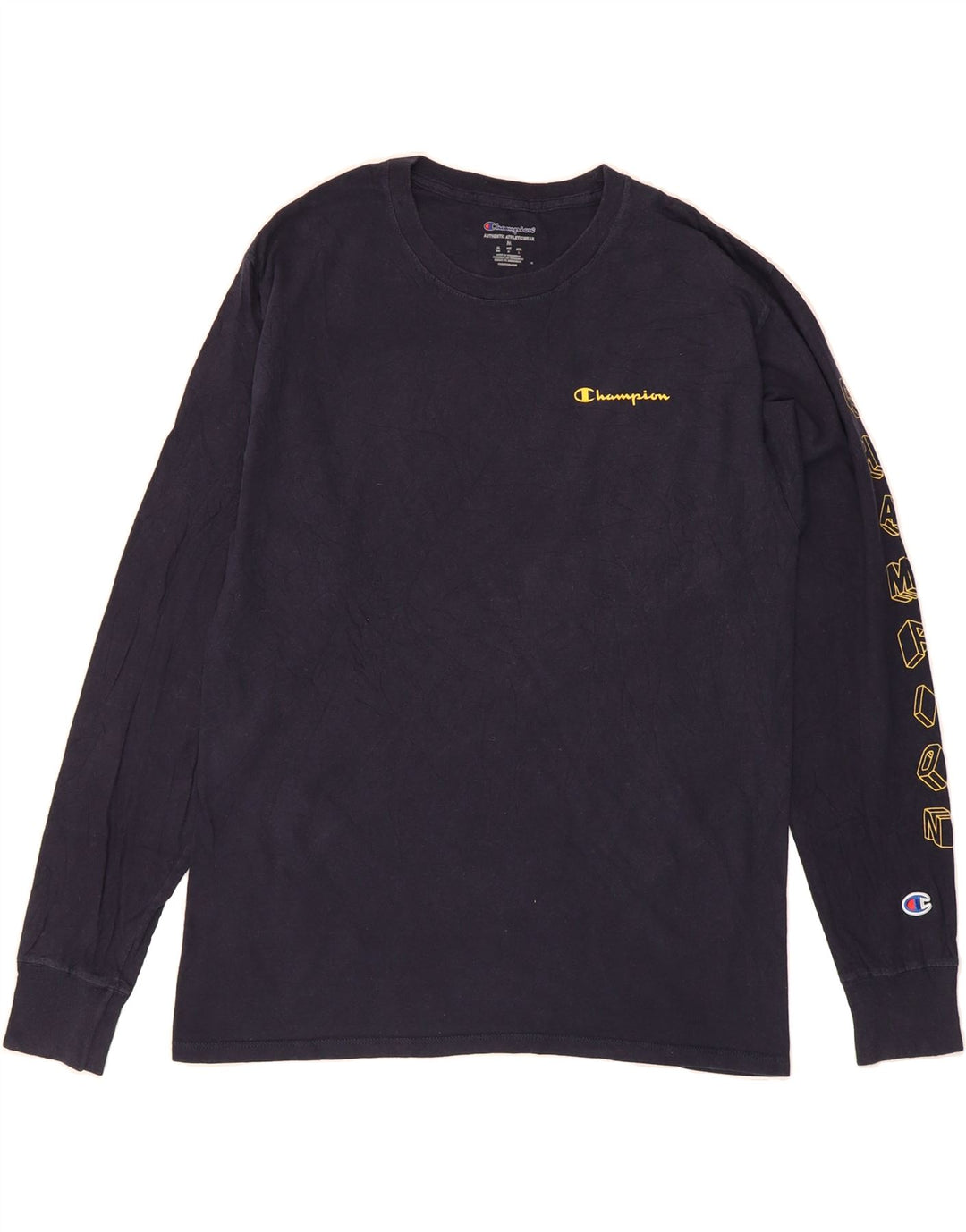 CHAMPION Mens Graphic Top Long Sleeve Medium Navy Blue Cotton Vintage Champion and Second-Hand Champion from Messina Hembry 