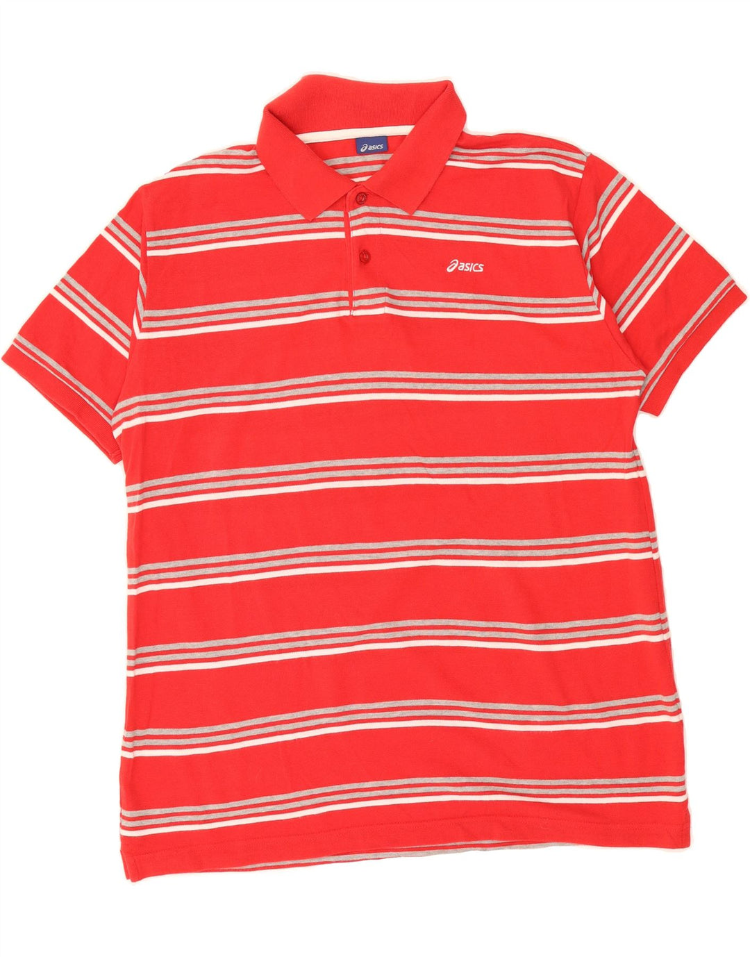 ASICS Mens Polo Shirt XL Red Striped Cotton Vintage Asics and Second-Hand Asics from Messina Hembry 