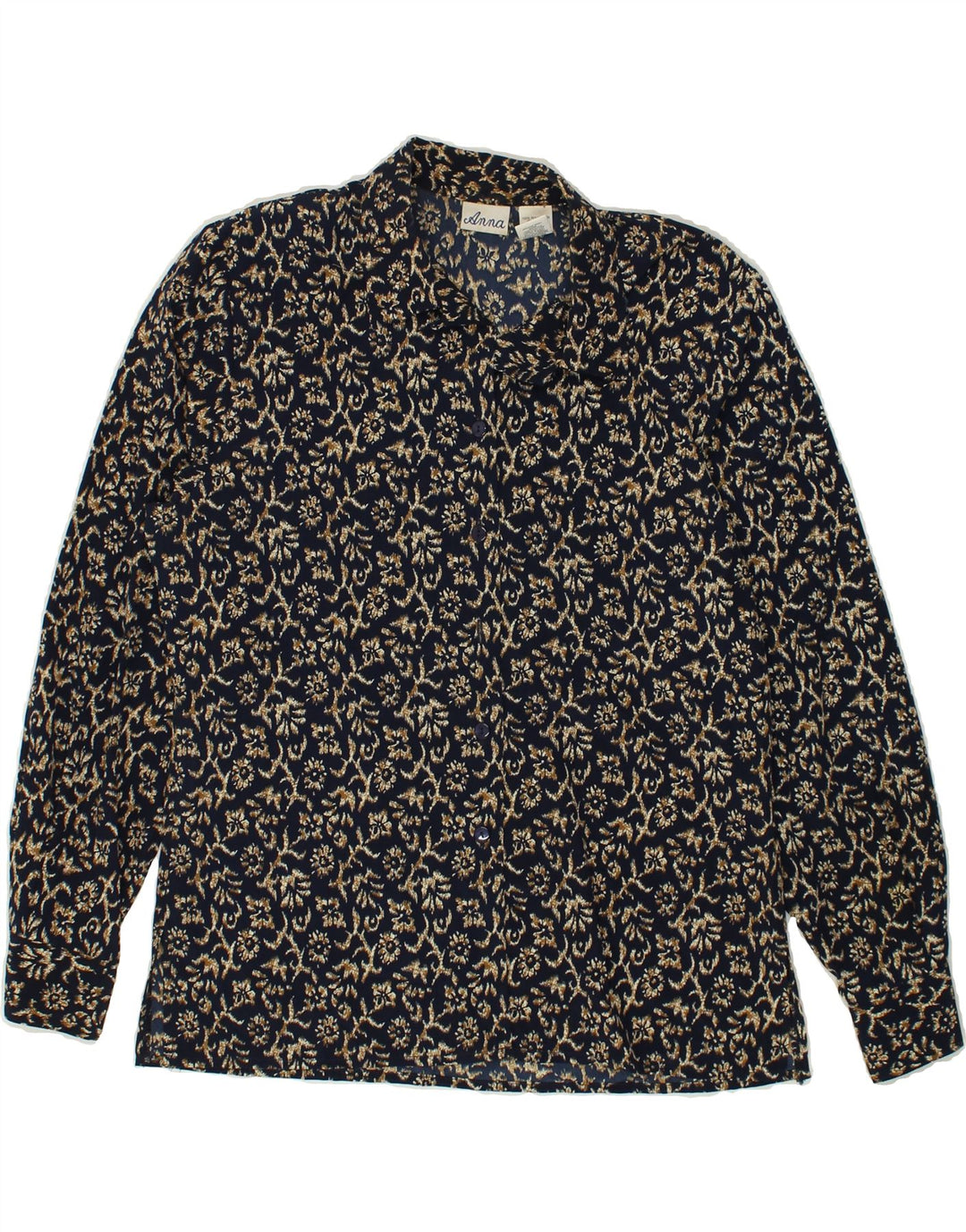 VINTAGE Womens Shirt UK 14 Medium Navy Blue Floral Polyester | Vintage Vintage | Thrift | Second-Hand Vintage | Used Clothing | Messina Hembry 