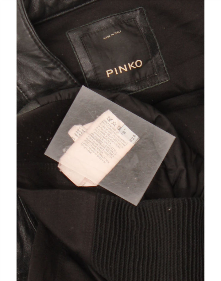 PINKO Womens Biker Jacket UK 14 Large Black Leather