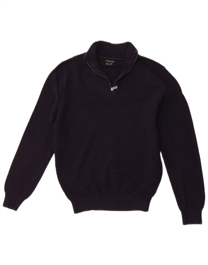 MASSIMO DUTTI Ženski pulover s izrezom s patentnim zatvaračem UK 12 Srednje tamnoplavi pamuk