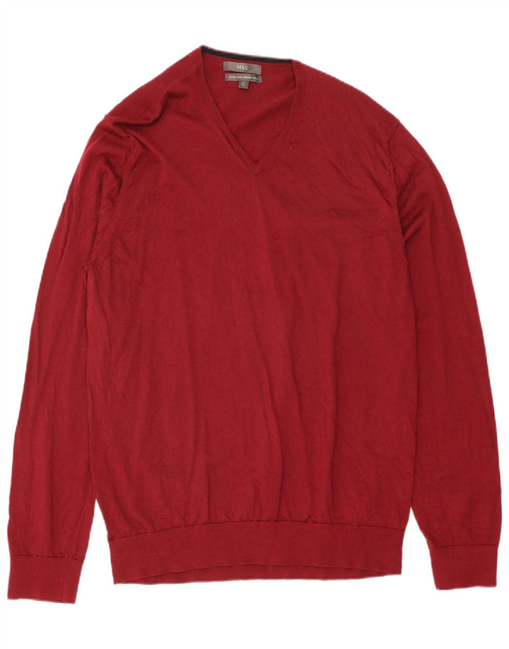 MARKS & SPENCER muški džemper s V-izrezom 2XL crvena merino vuna