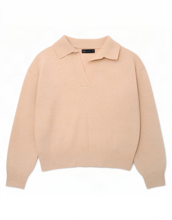 Marks & Spencer ženski pulover s velikim polo izrezom UK 10 Small Beige