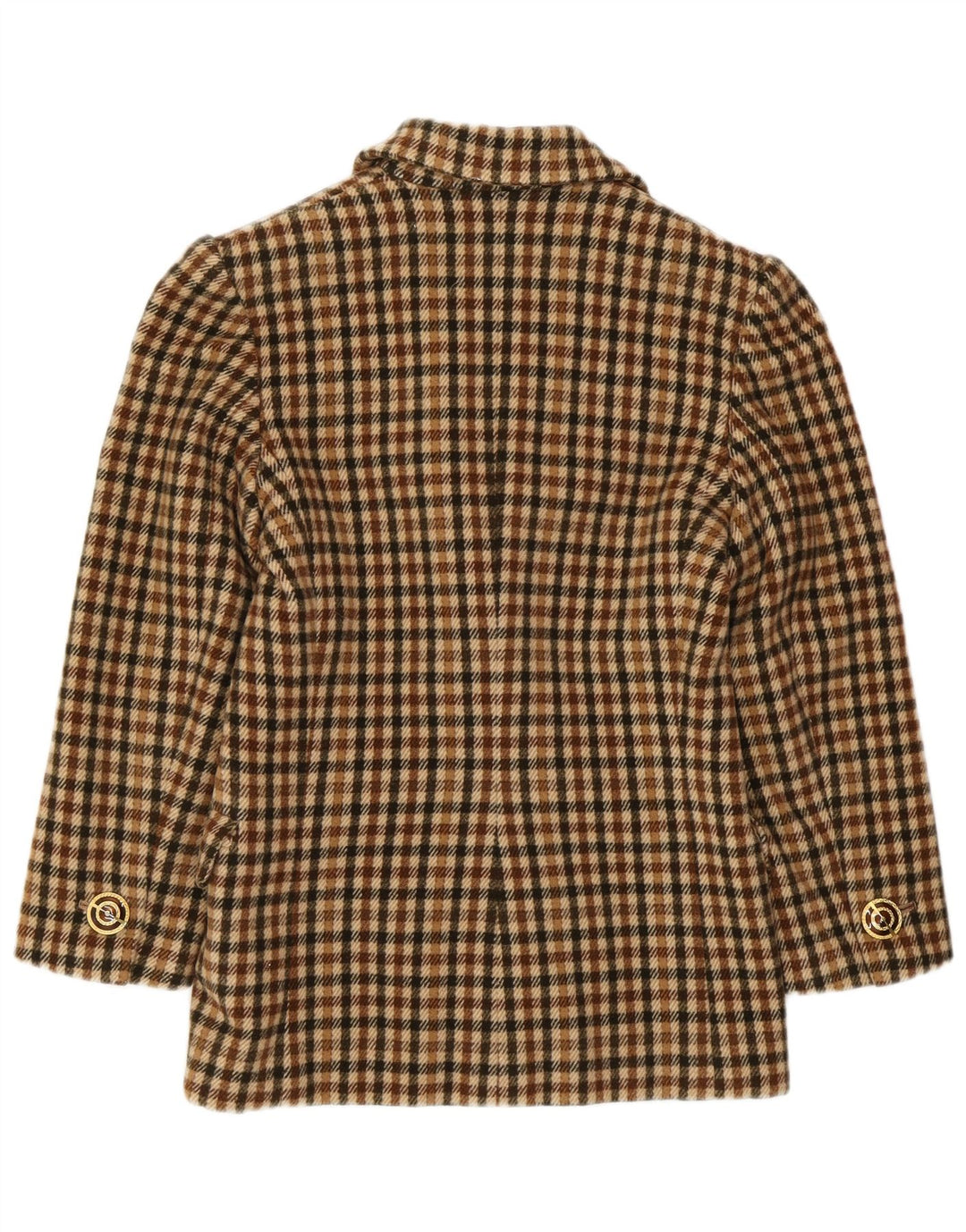 VINTAGE ženski sako sa 2 gumba UK 8, mali smeđi karirani