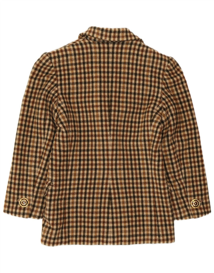 VINTAGE ženski sako sa 2 gumba UK 8, mali smeđi karirani