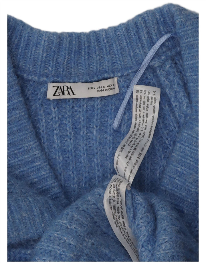 Zara ženski kardigan pulover UK 10 Mali plavi pjegavi poliester