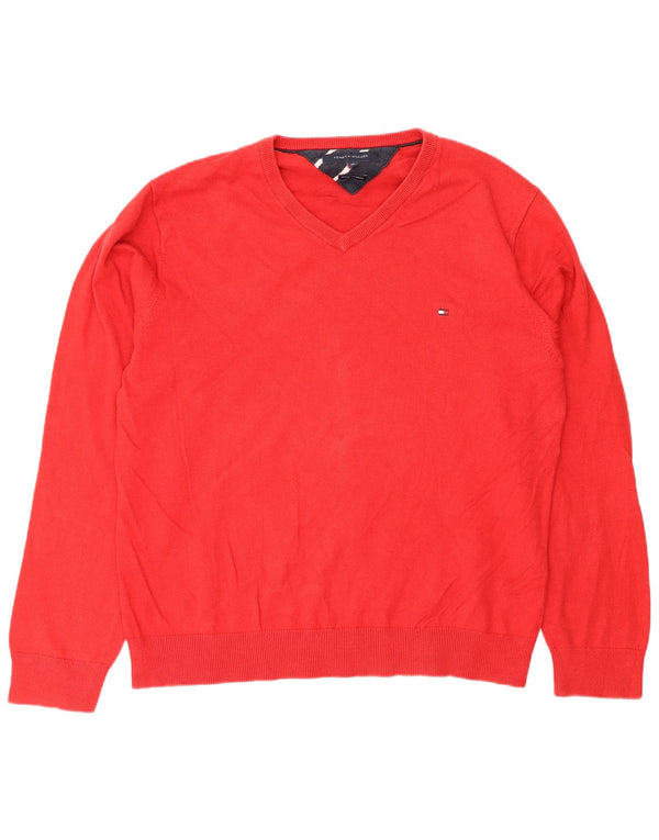 Tommy Hilfiger muški džemper s V-izrezom XL, crveni pamuk