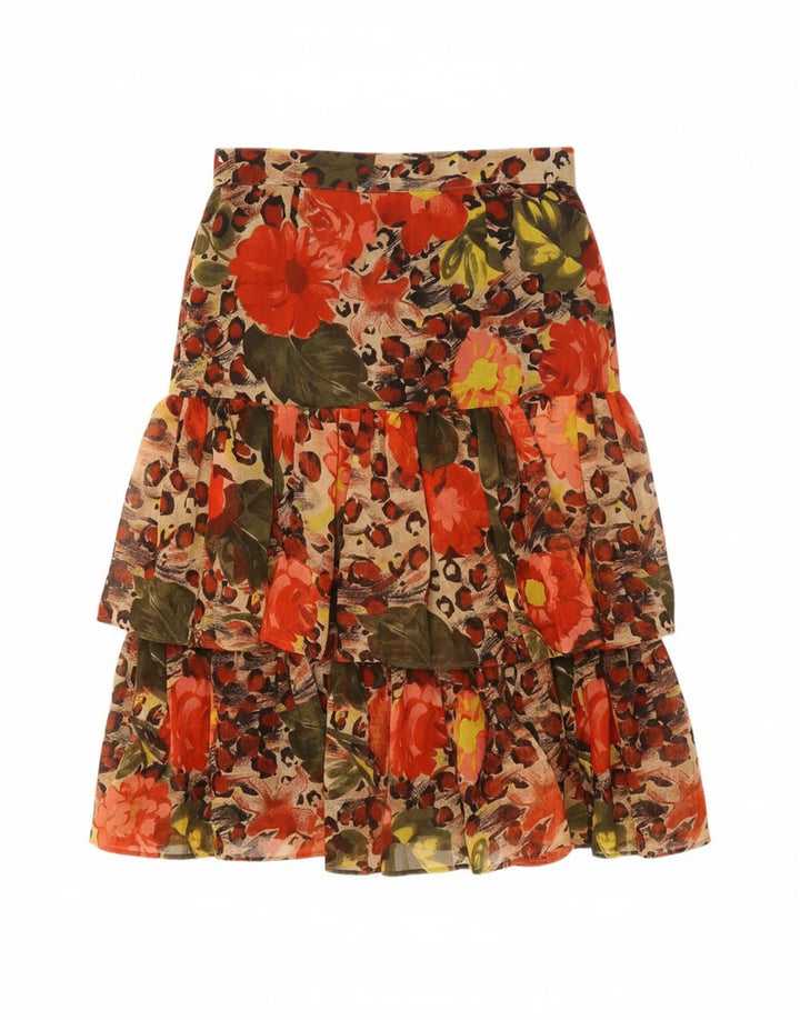 VINTAGE Womens Tiered Skirt W28 Medium Multicoloured Floral Polyester Vintage Vintage and Second-Hand Vintage from Messina Hembry 