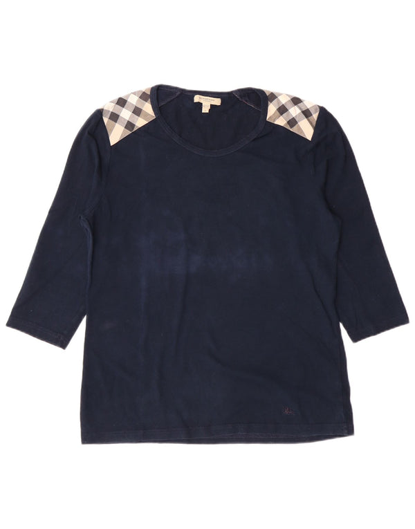 Burberry Womens Top 3/4 Sleeve UK 14 Large Navy Blue Colourblock Cotton