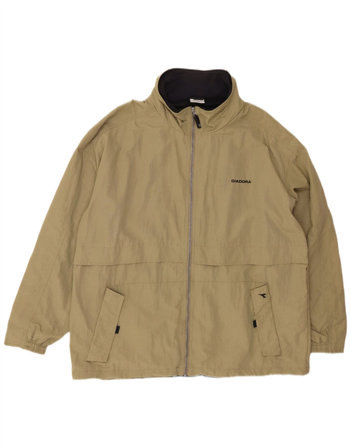 DIADORA Mens Hooded Rain Jacket UK 40 Large Khaki Polyamide