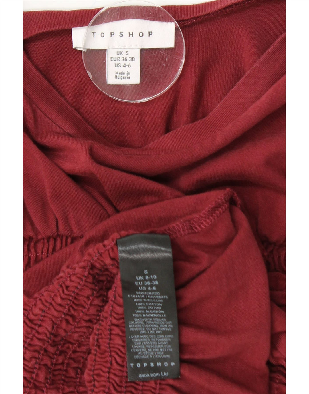 TOPSHOP Ženska skraćena bluza Top UK 10 Small Burgundy Pamuk
