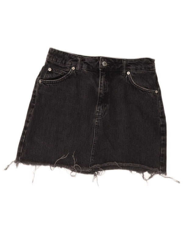 Topshop Womens Mini Denim Skirt UK 10 Small W28  Black Cotton