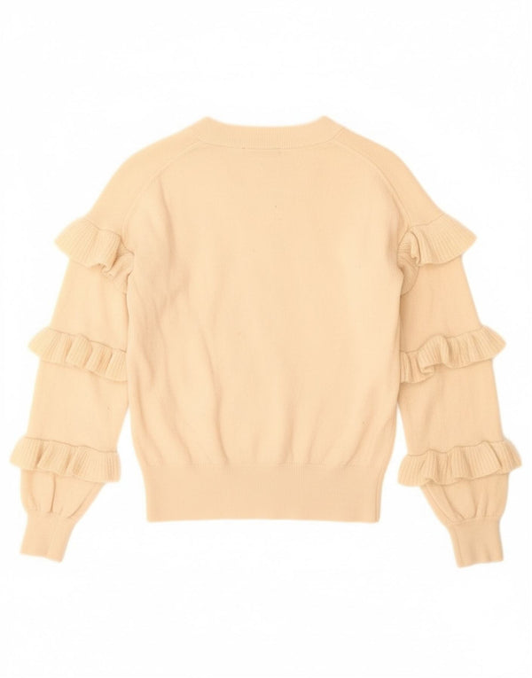 J. Crew Ženski džemper s okruglim izrezom s volanima UK 6 XS bež vuneni