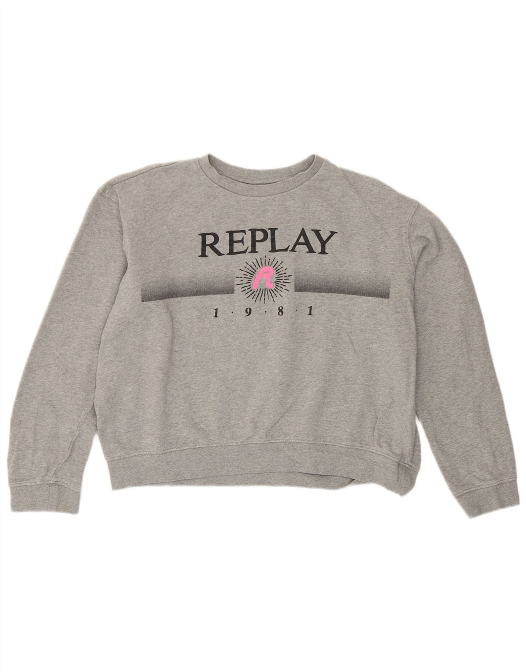Replay Ženska skraćena grafika prekomjernog džempera UK 14 Large Grey