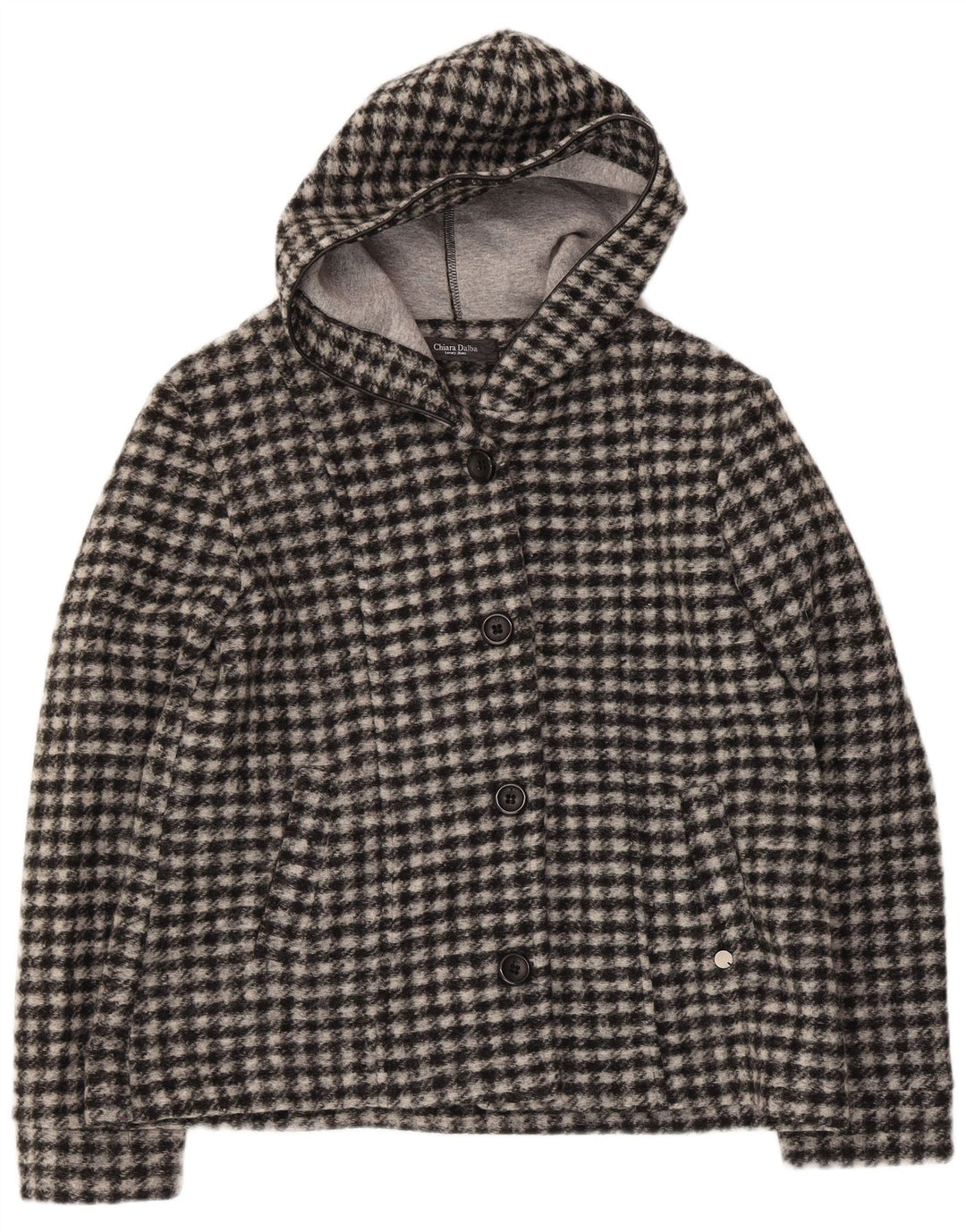 VINTAGE ženska bomber jakna s kapuljačom UK 18 XL crna karirana vuna