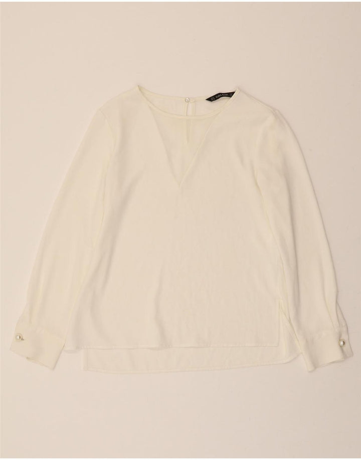 ZARA Womens Long Sleeve Blouse Top UK 14 Medium White Polyester Vintage Zara and Second-Hand Zara from Messina Hembry 