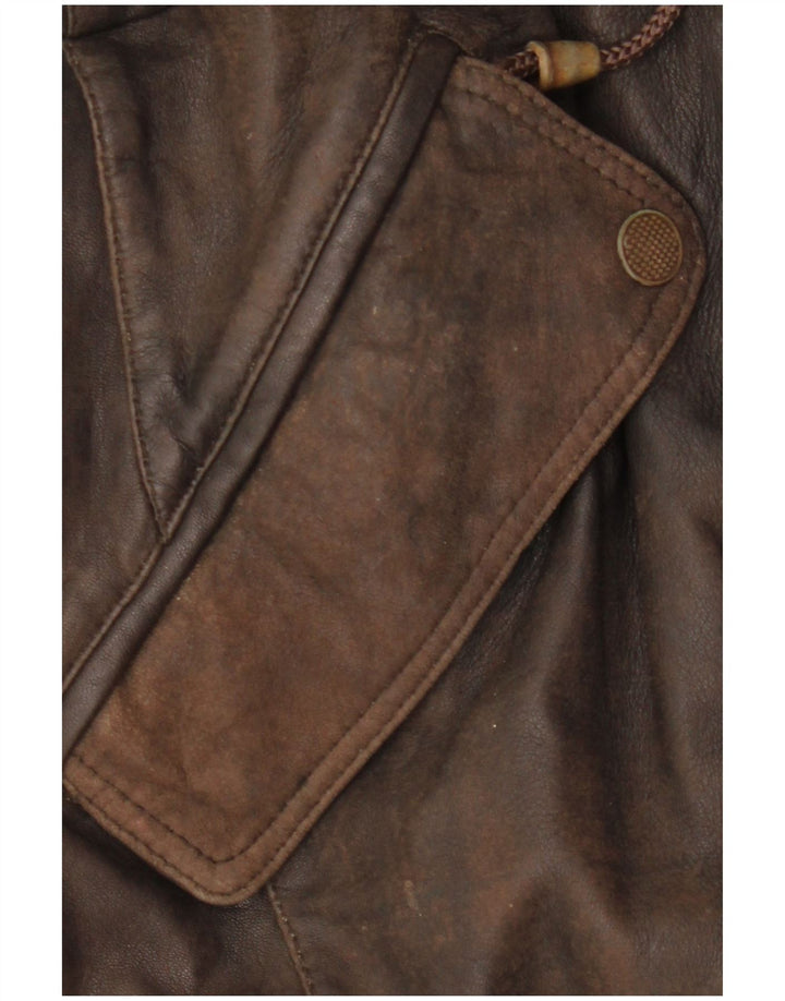 VINTAGE ženski kožni kaput s kapuljačom EU 38 srednje smeđa koža