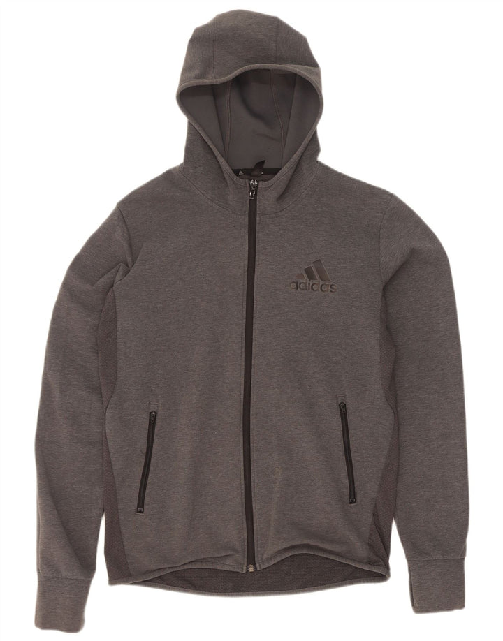 Adidas muški pulover s kapuljačom na patentni zatvarač srednje sivi pamuk