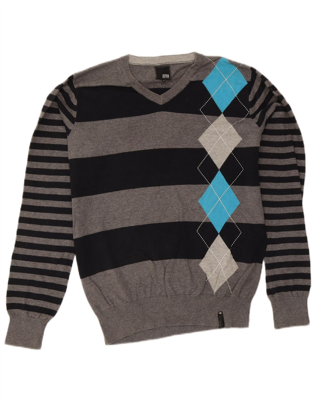 Jack & Jones muški džemper s V-izrezom Srednje sivi Argyle/Diamond Pamuk