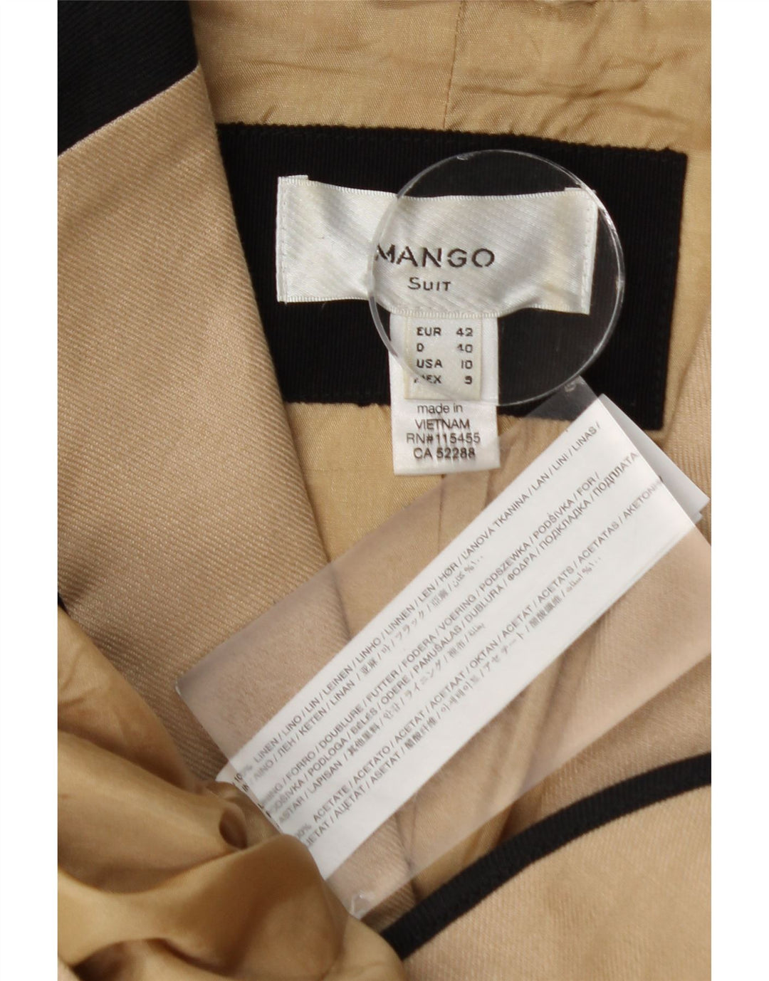 MANGO Ženska jakna sako s 1 gumbom EU 42 Large Beige Colourblock Lan