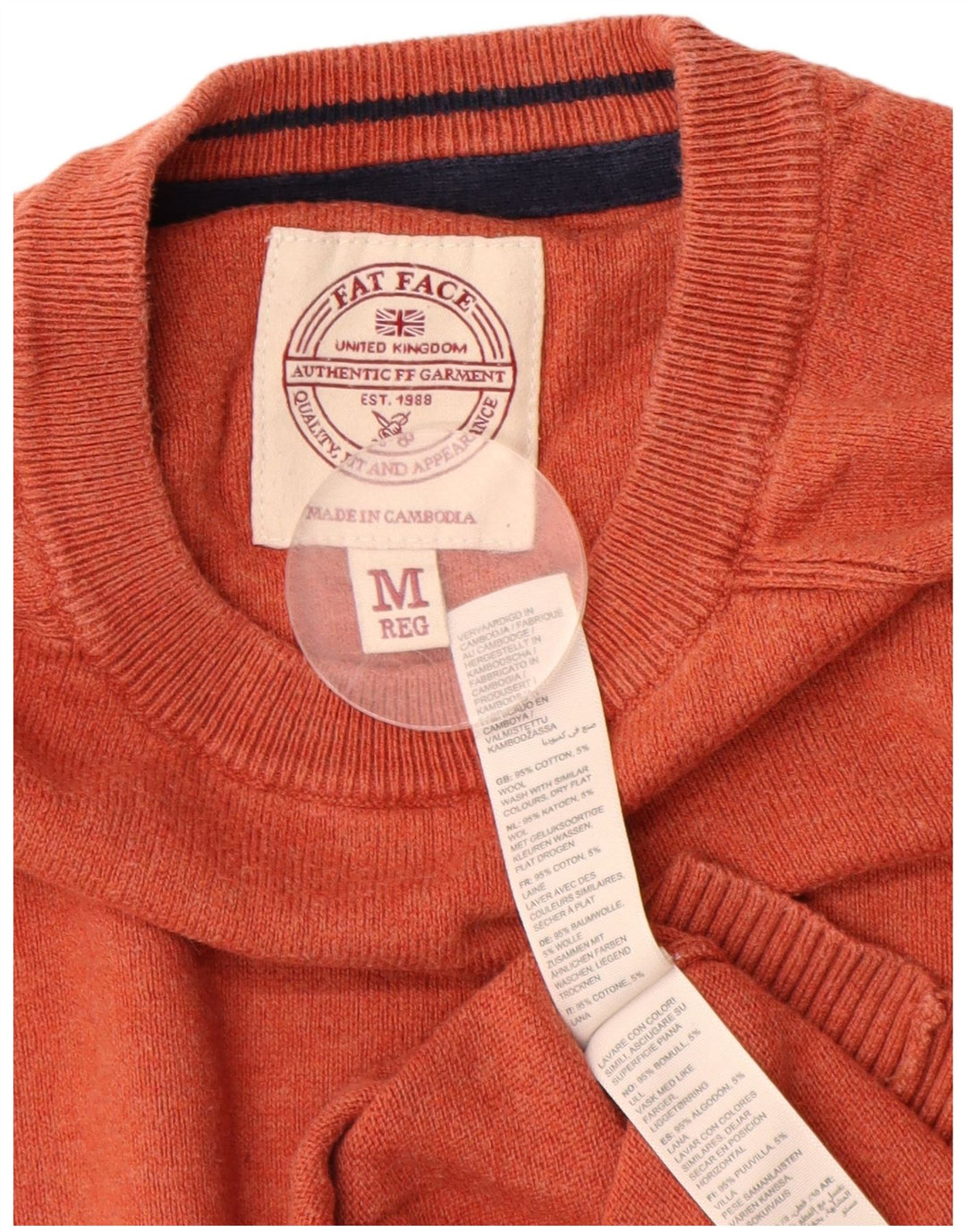 FAT FACE Mens Crew Neck Jumper Sweater Medium Orange Cotton