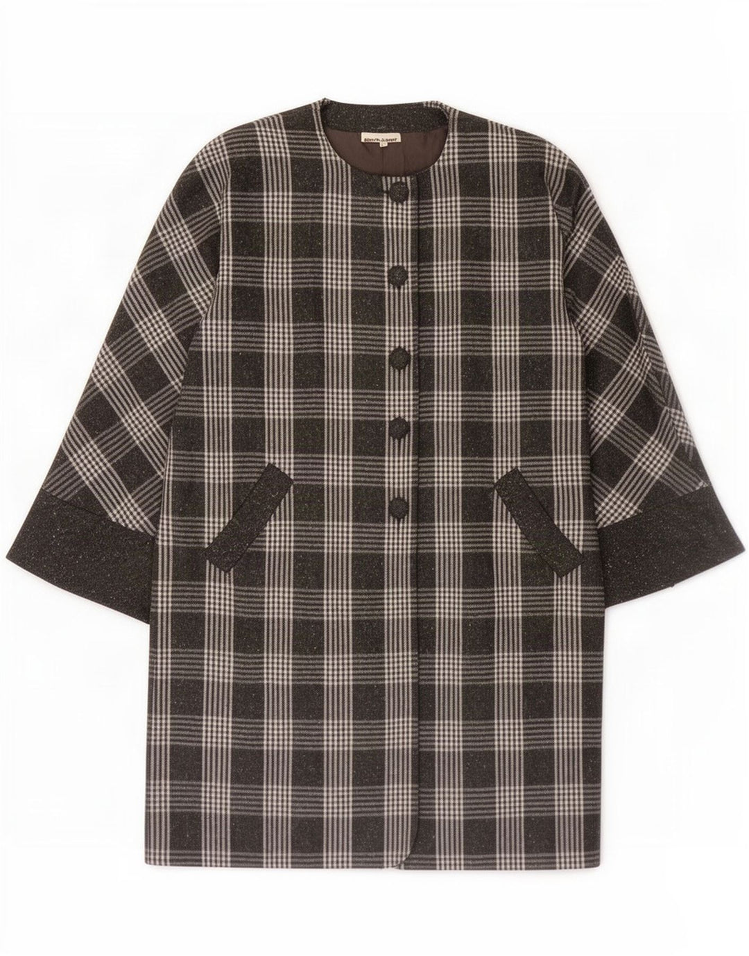 Vintage ženski kaput IT 48 XL sivi karirani angora