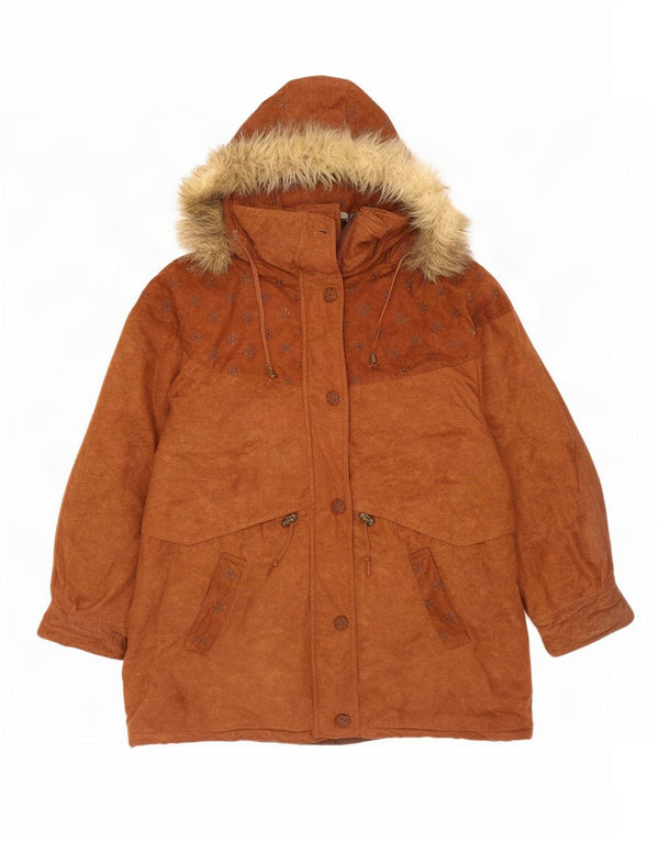 Vintage ženska parka jakna s kapuljačom UK 18 XL bež cvjetni poliester