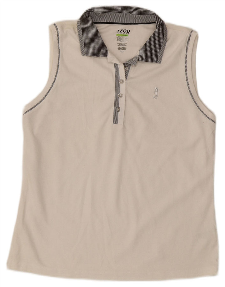 IZOD Womens Sleeveless Polo Shirt UK 14 Large White Cotton
