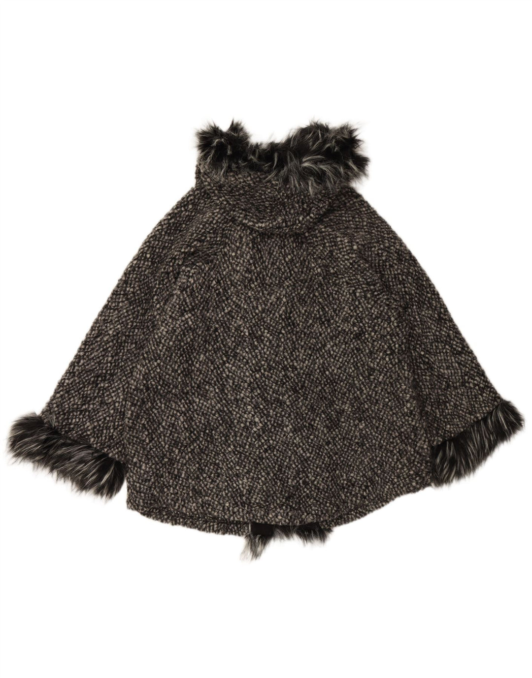 VINTAGE ženski plašt s kapuljačom slobodnog kroja UK 10 Mali crni vuneni